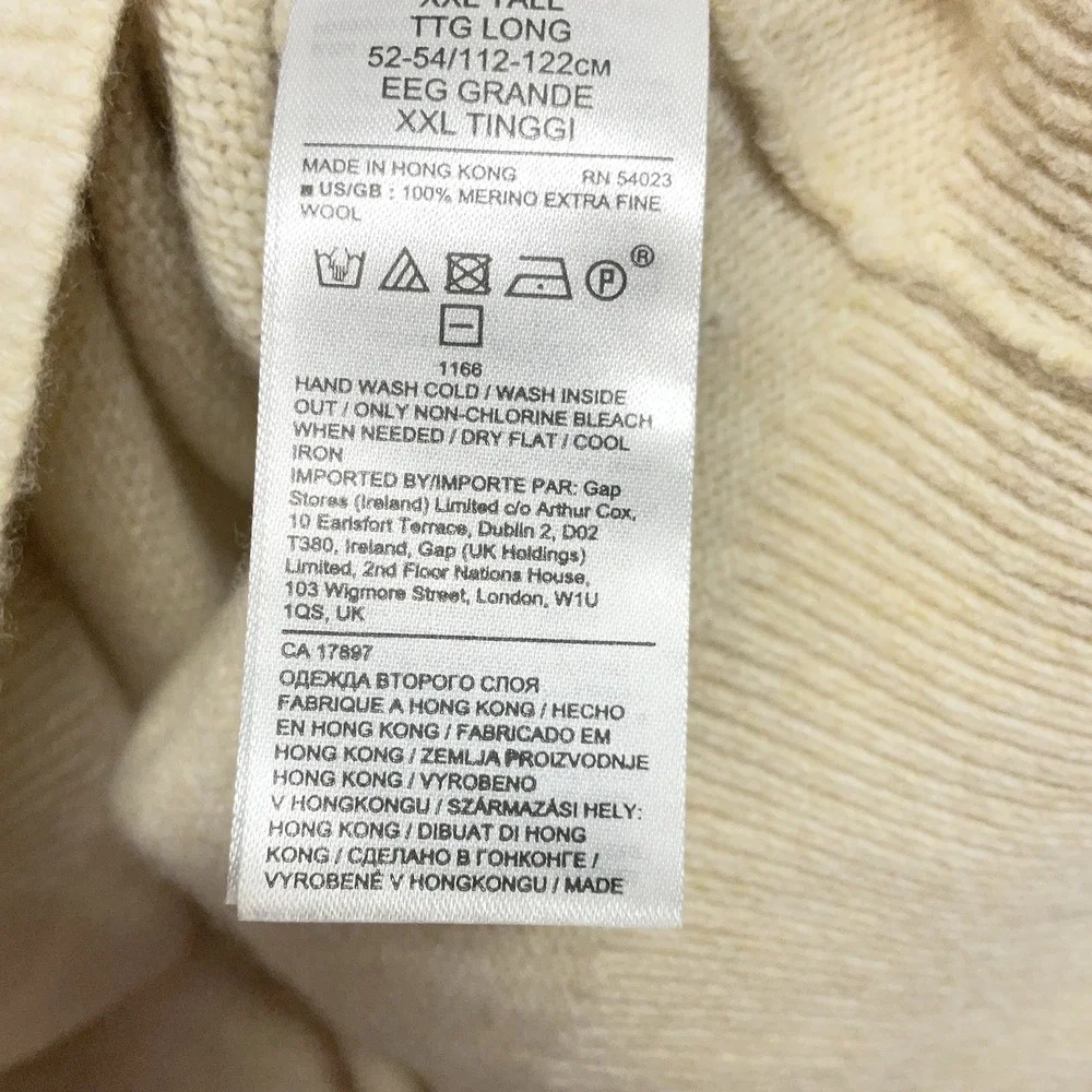 Banana Republic Men's 2XL Tall Cream 100% Merino Wool Crew Neck Pullover Sweater